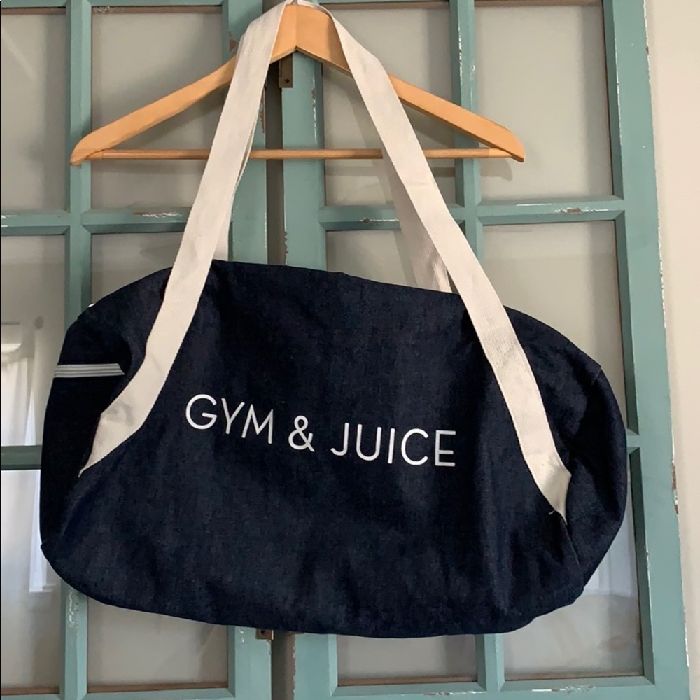 Gym and juice denim-like duffel bag